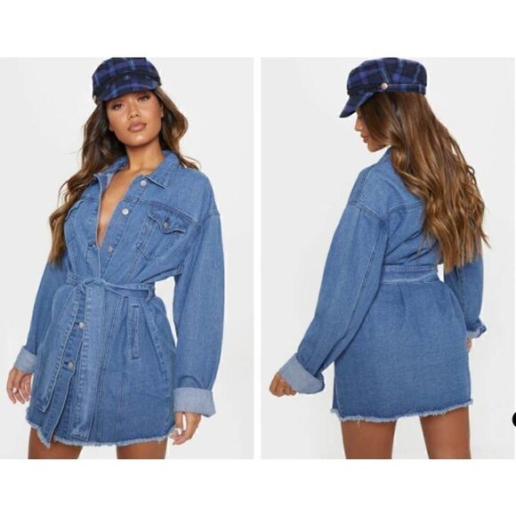 Pretty Little Thing Mid Wash Tie Waist Denim Dress - Picture 2 of 6